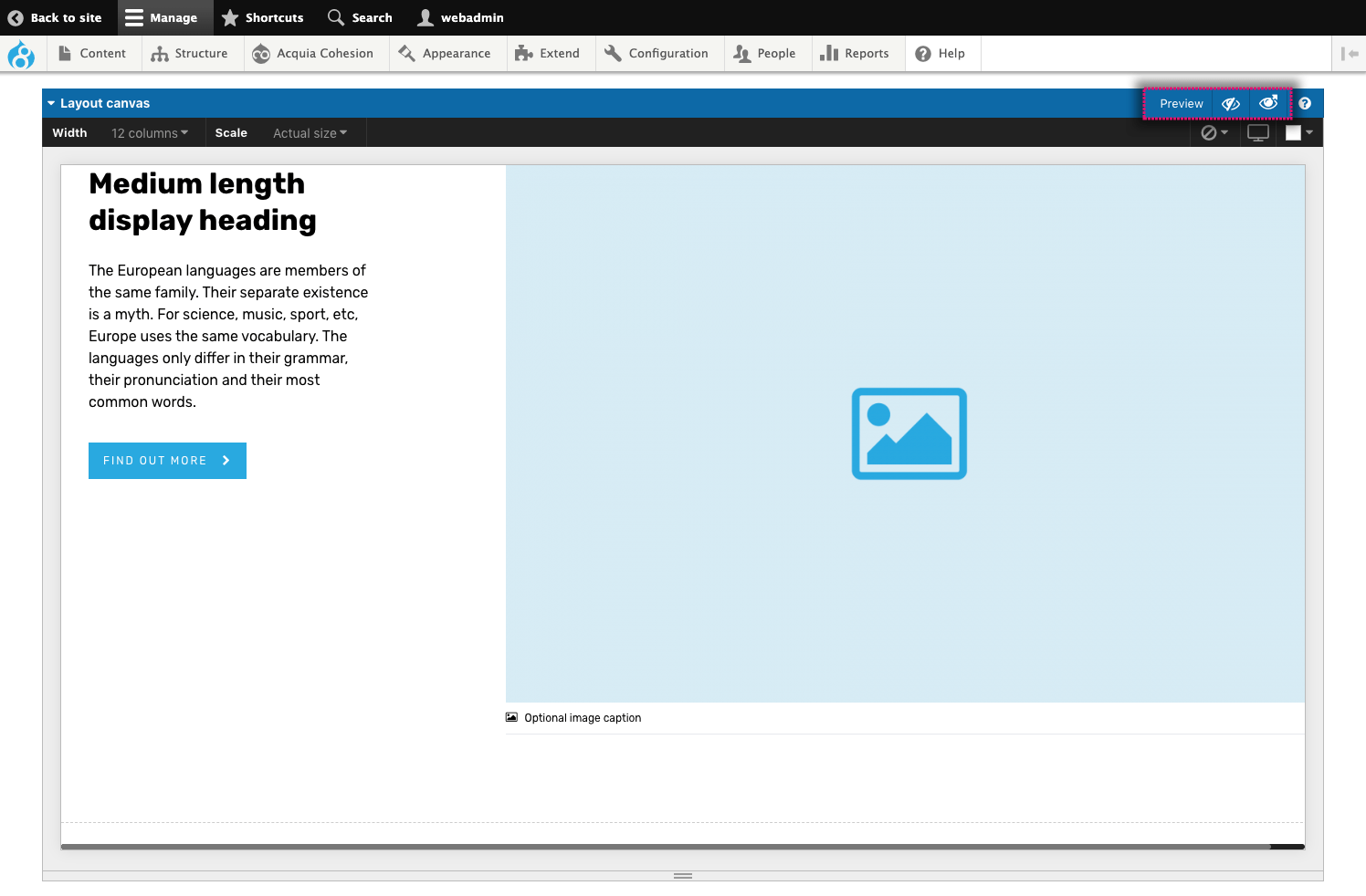 Using the layout canvas preview Acquia Cohesion Docs