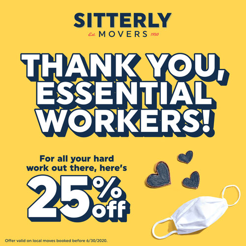 Sitterly Movers is offering 25 off discount for essential workers, now