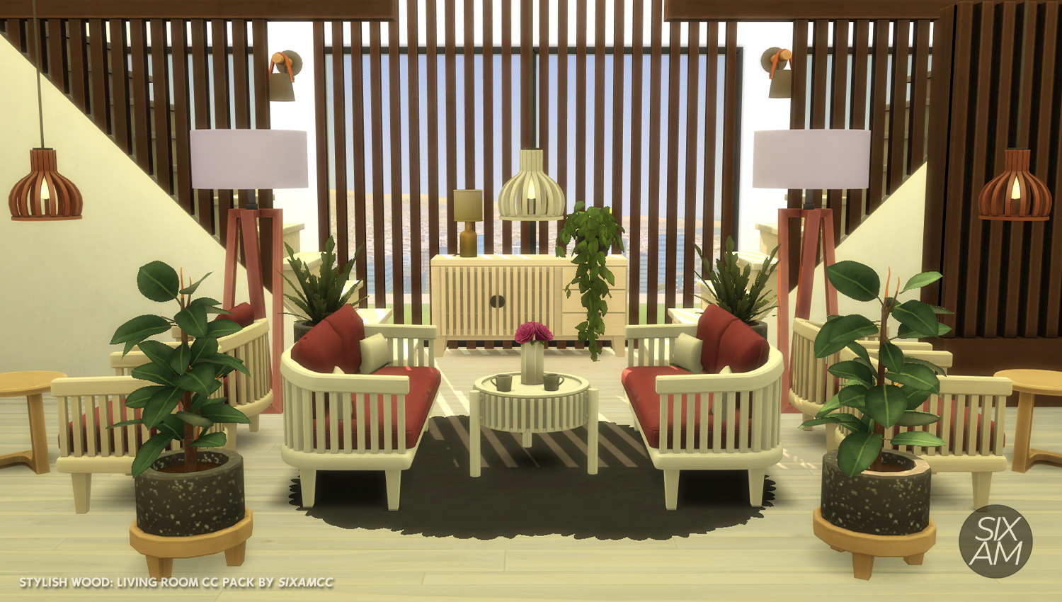 Stylish Wood Living Room (CC Pack for The Sims 4) Sixam CC