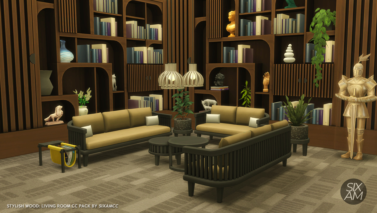 Stylish Wood Living Room (CC Pack for The Sims 4) Sixam CC