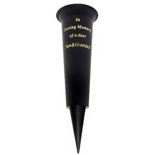 GRAVE VASE SPIKE BLACK IN LOVING MEMORY OF A DEAR NAN AND GRANDAD SIX ASHES NURSERIES