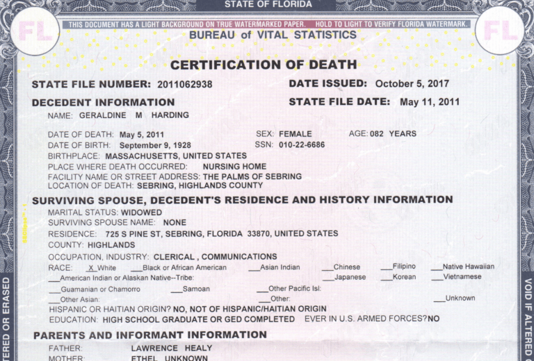 Image 6 Death certificate of Geraldine May (Healy Clapp) Harding