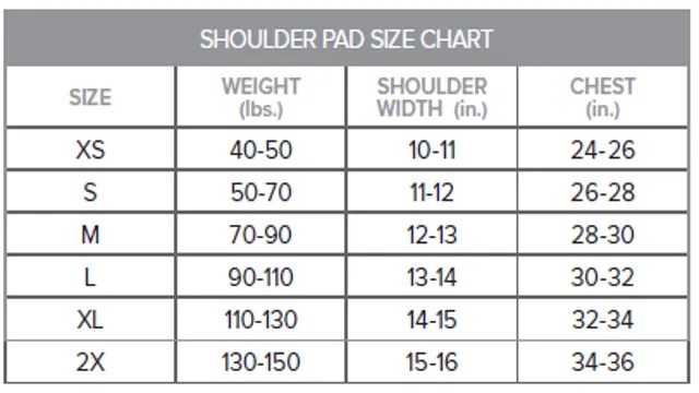 Football Shoulder Pad Size Chart – SizeChartly
