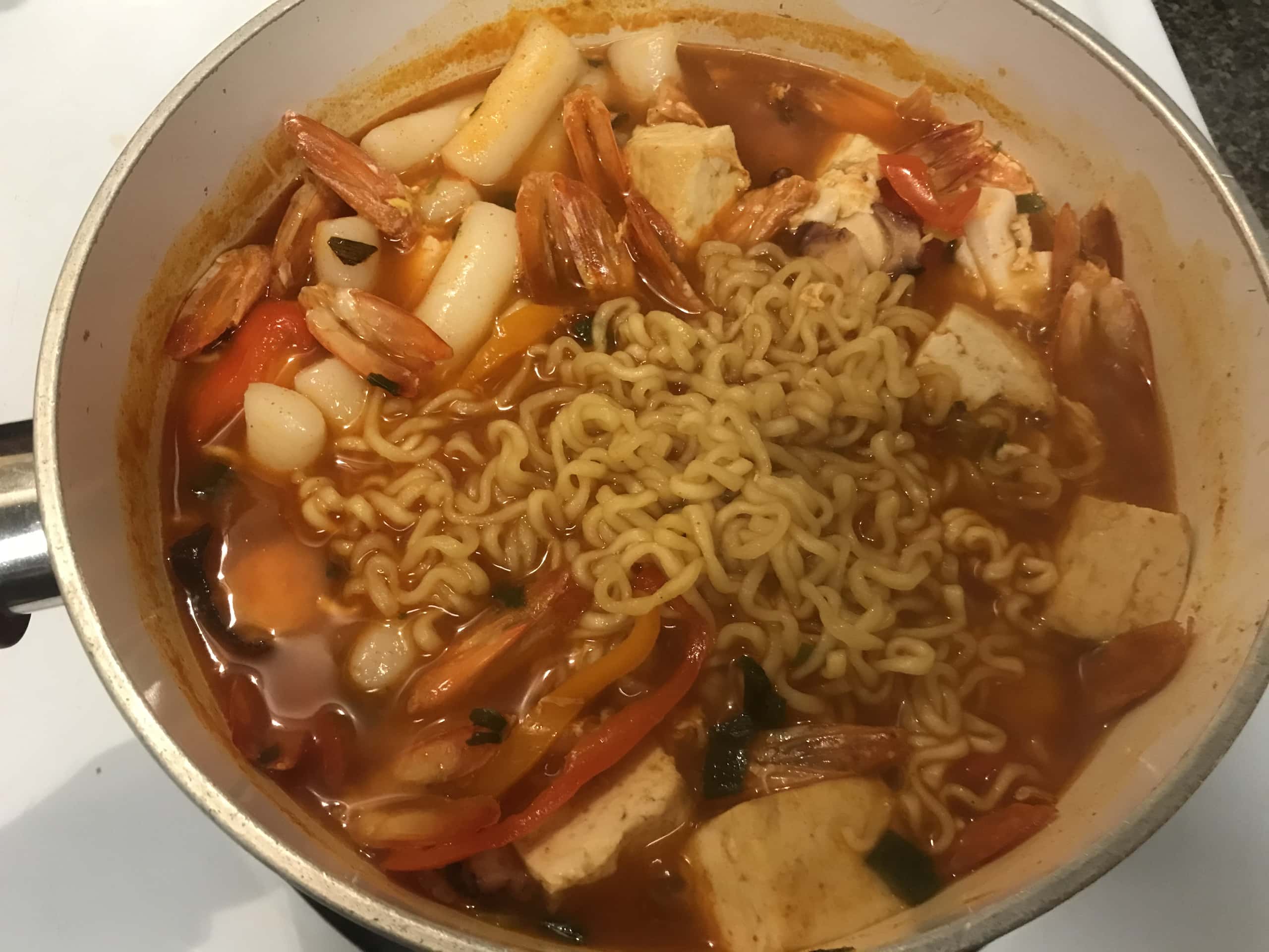 Korean Spicy Soup Noodles and Rice Cakes with Seafood S&J Menu
