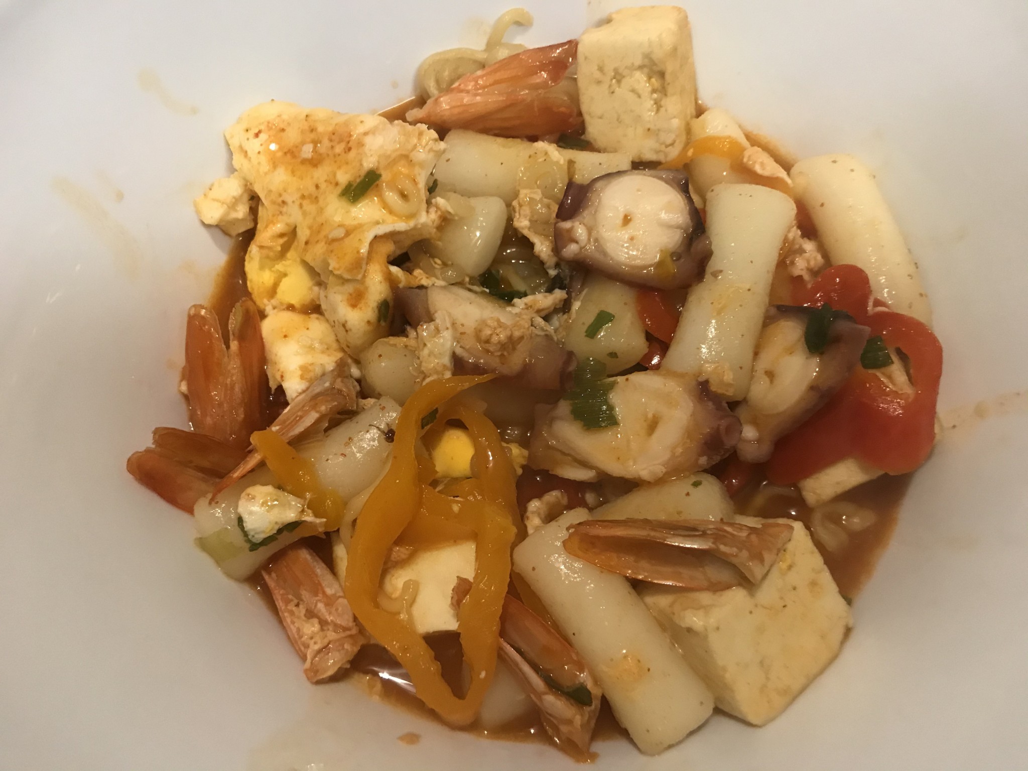 Korean Spicy Soup Noodles and Rice Cakes with Seafood S&J Menu