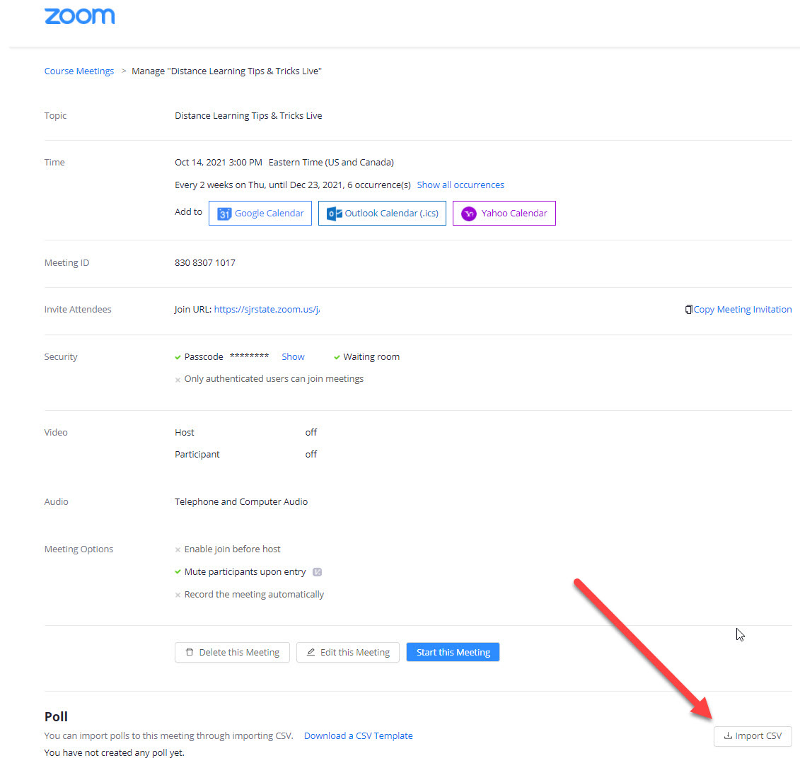 Reuse Zoom Polls in Live Online Classes Using a Canvas CSV Template