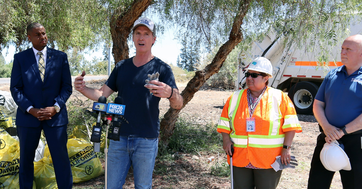 Newsom picks up trash in Fresno, promotes 'Clean California' initiative