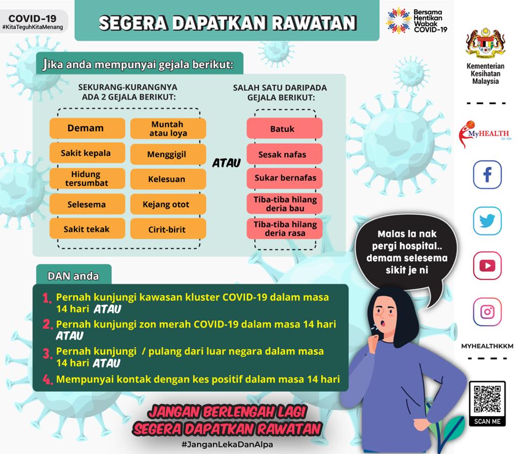 Jangan Leka, Dapatkan Rawatan Sekiranya Alami GejalaGejala COVID19