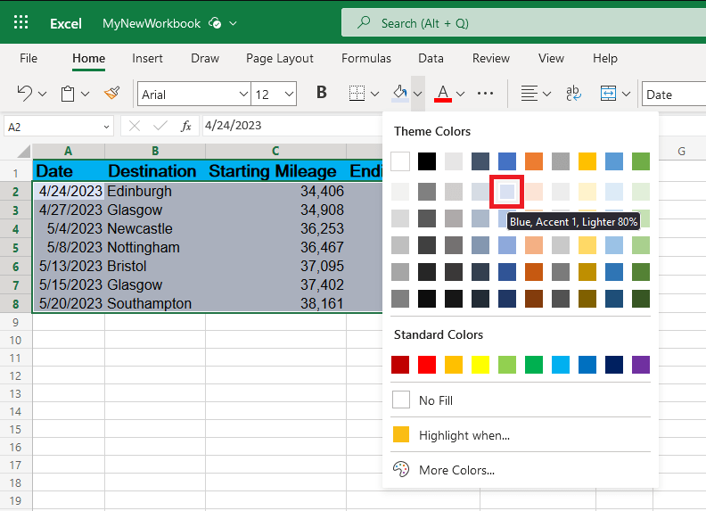 Exercise 3Using formulas and functions in Excel Online