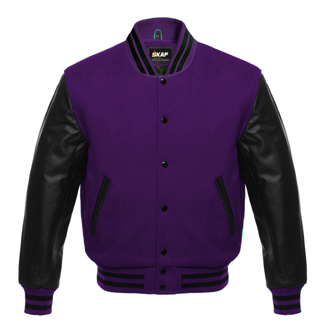 Letterman Varsity Jacket Wool & Real Leather Purple/Black SKAF IMPEX