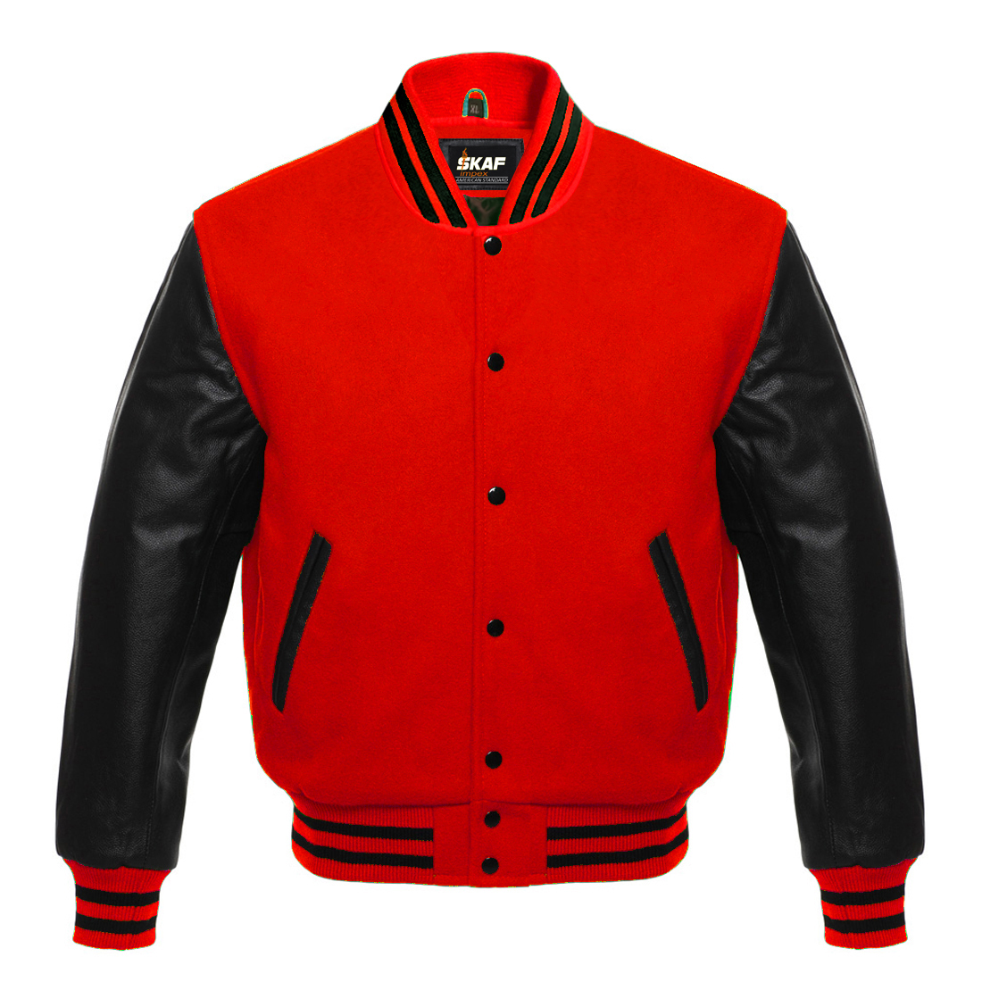 Letterman Varsity Jacket Wool & Real Leather Red/Black SKAF IMPEX