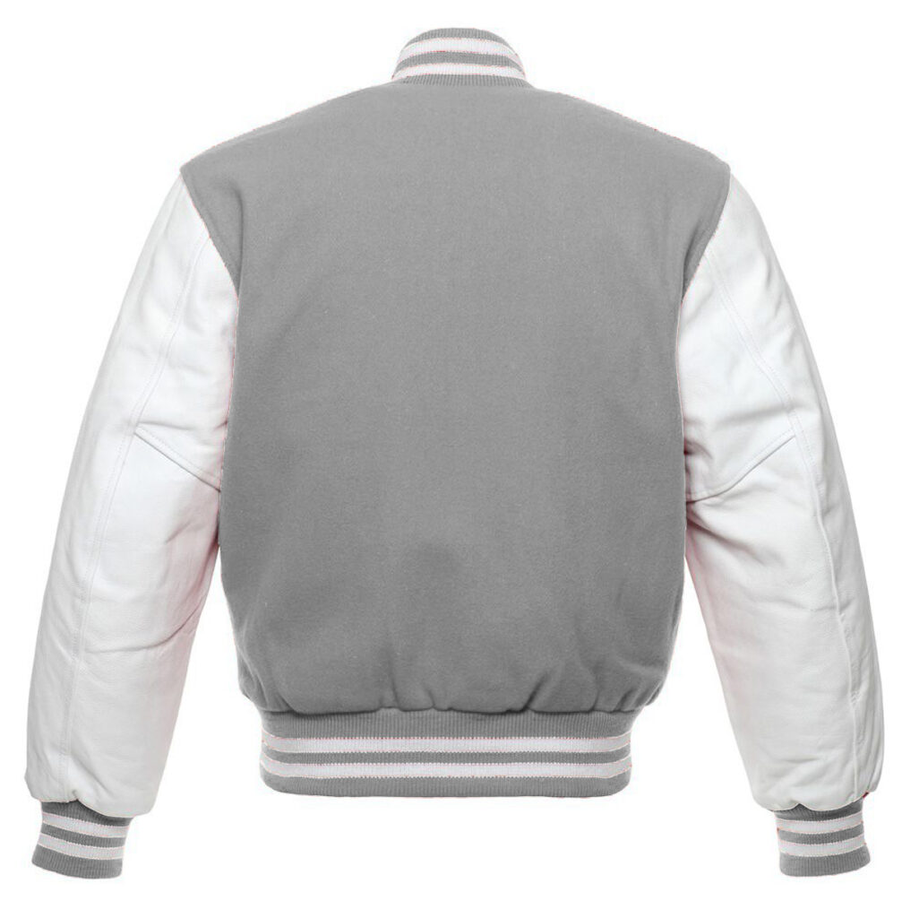 Letterman Varsity Jacket Wool & Real Leather Gray/White SKAF IMPEX