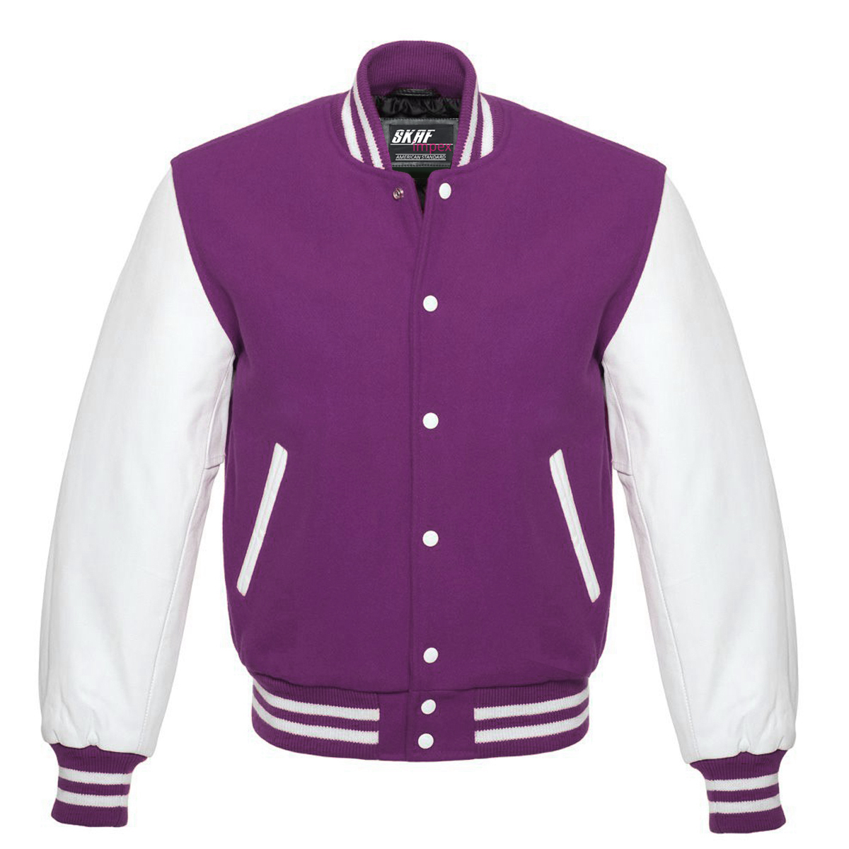 Letterman Varsity Jacket Wool & Real Leather Purple/White SKAF IMPEX