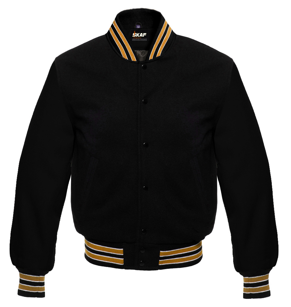 Letterman Varsity Jacket All Wool Black/Gold/White SKAF IMPEX