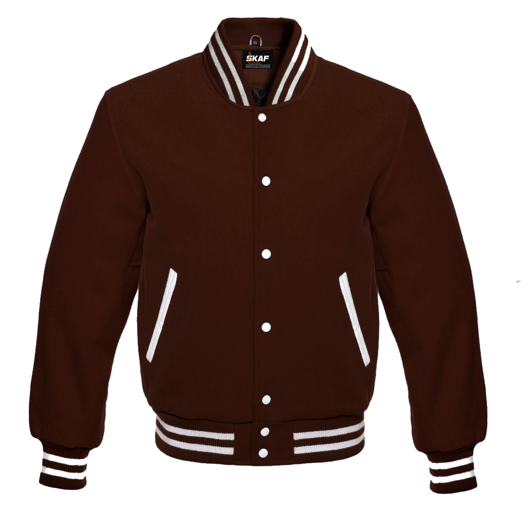 Letterman Varsity Jacket All Wool Dark Brown SKAF IMPEX
