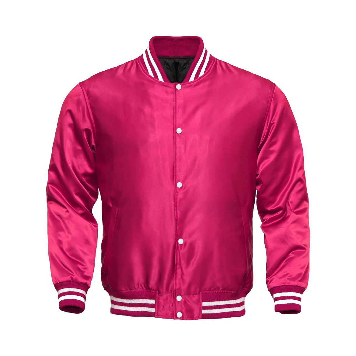 Light Weight Satin Bomber Varsity Jacket Hot Pink SKAF IMPEX