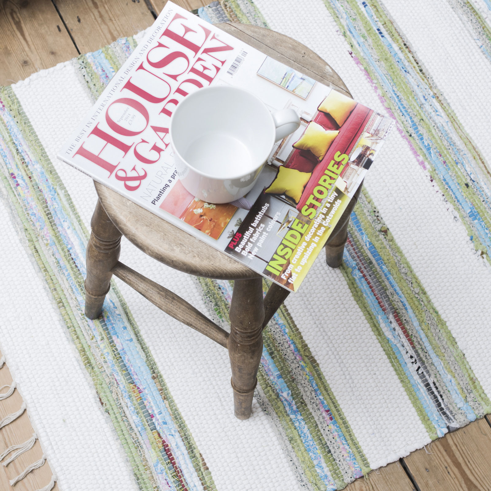 Striped green and white cotton rag rug Skandihome