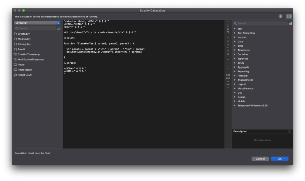Perform JavaScript in  Viewer in Claris FileMaker 19 Skeleton Key