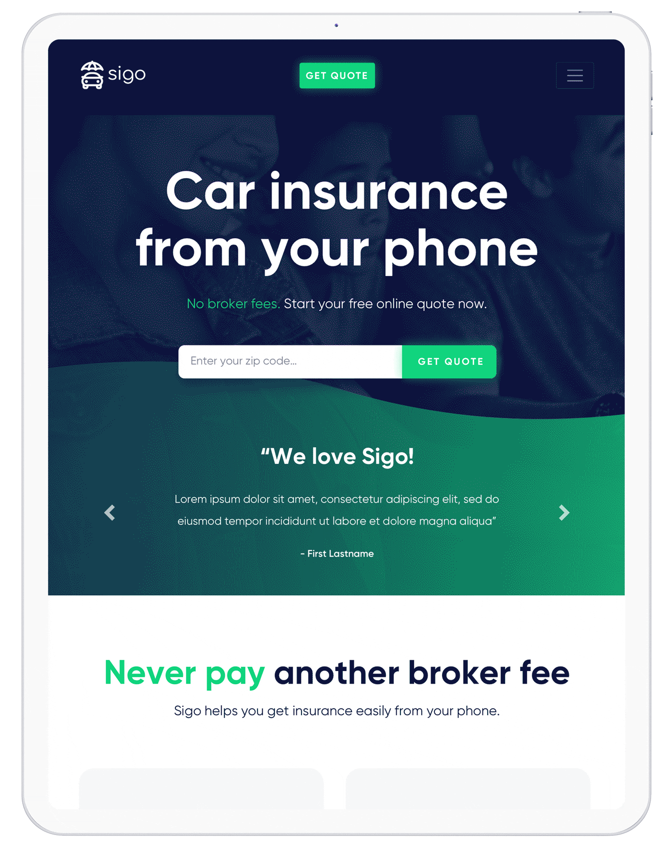 Sigo Seguros landing page SketchDeck