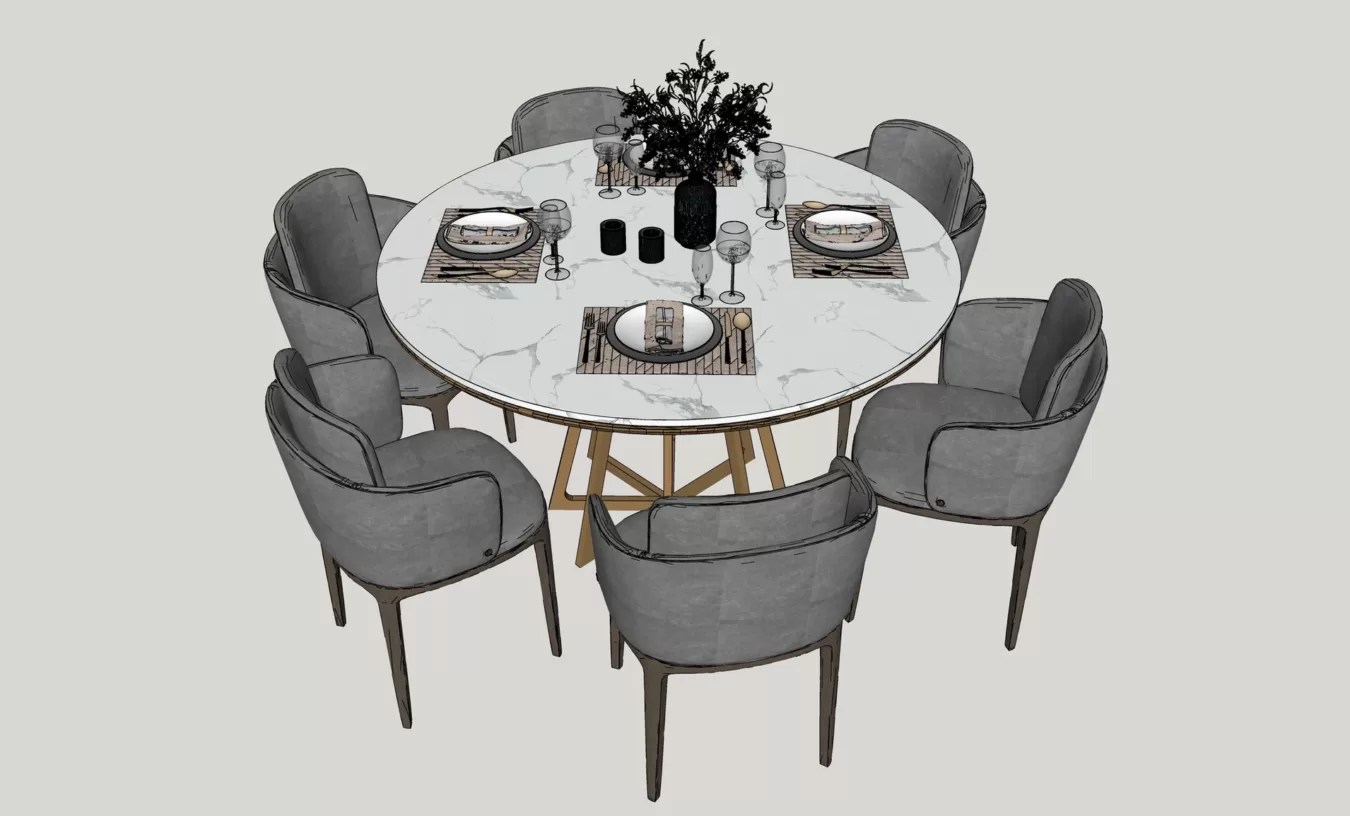 6031 Dining Table And Chair Sketchup Model Free Download
