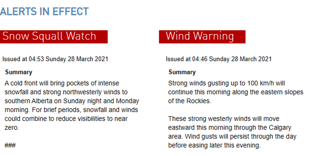 Snowfall, snow squall, storm and wind warnings SkierBob.ca