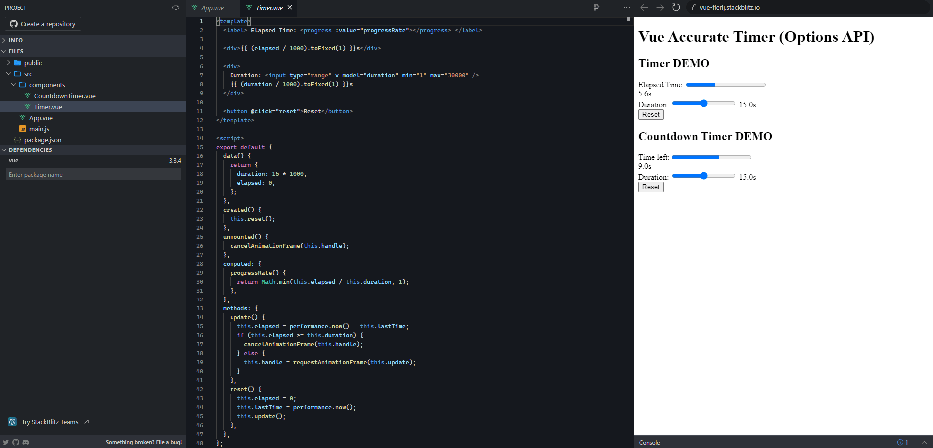 Demo Vue Accurate Timer
