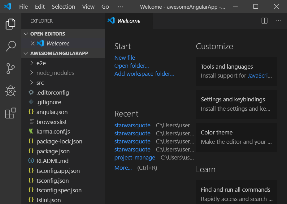 How to open an Angular Application inside of Visual Studio Code