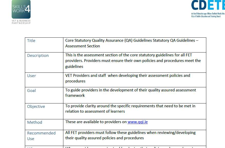 Core Statutory Quality Assurance (QA) Guidelines Statutory QA