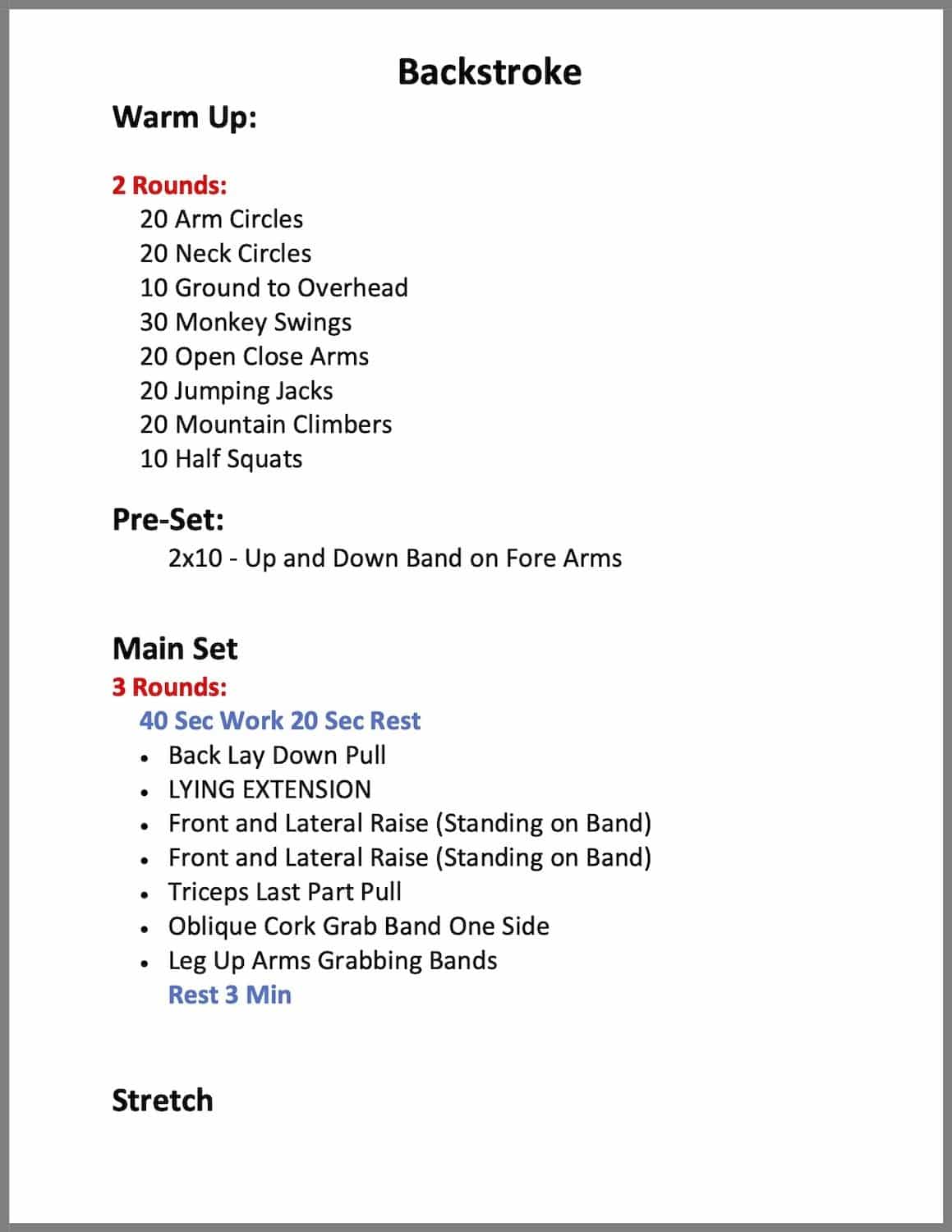 Backstroke Dryland Bands SkillsNT Swimming