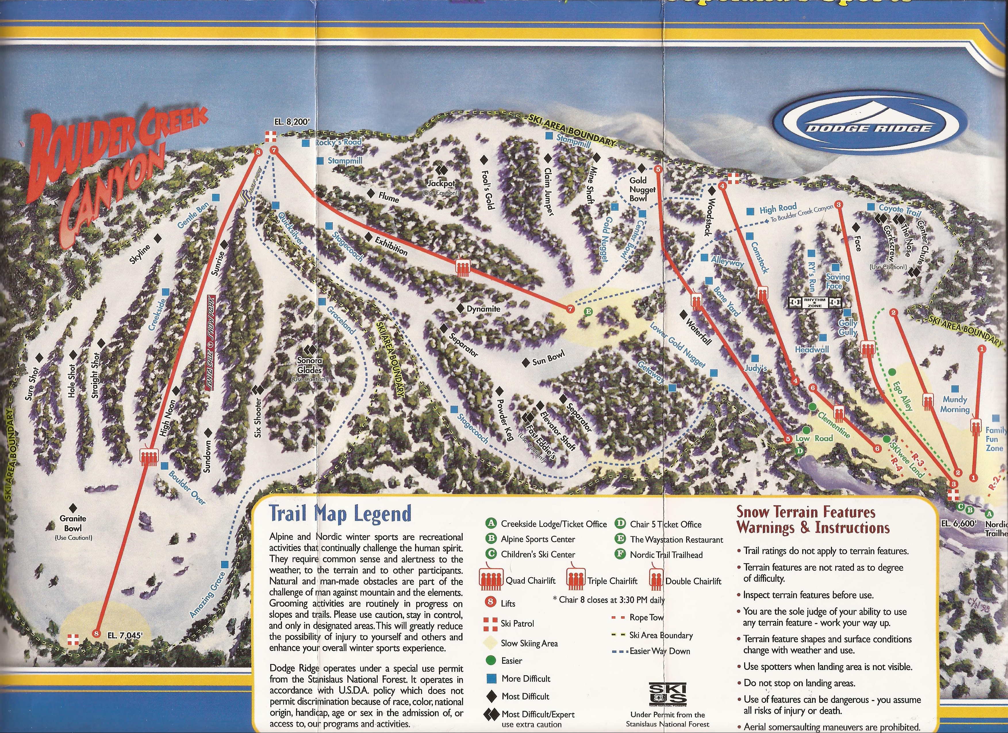 Dodge Ridge Trail Map Dodge Ridge Ski Area