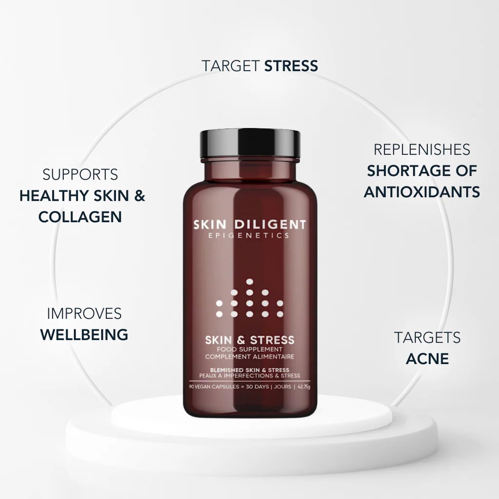 Skin & Stress Tablets for Clear Skin 100 Vegan 90 Capsules Skin