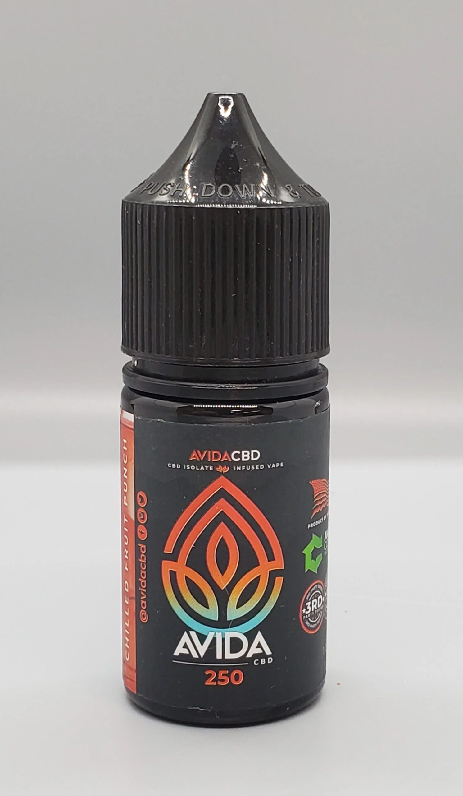 Avida CBD Vape Liquid 250mg 30ml 0 THC Chilled Fruit Punch Skin Dipt