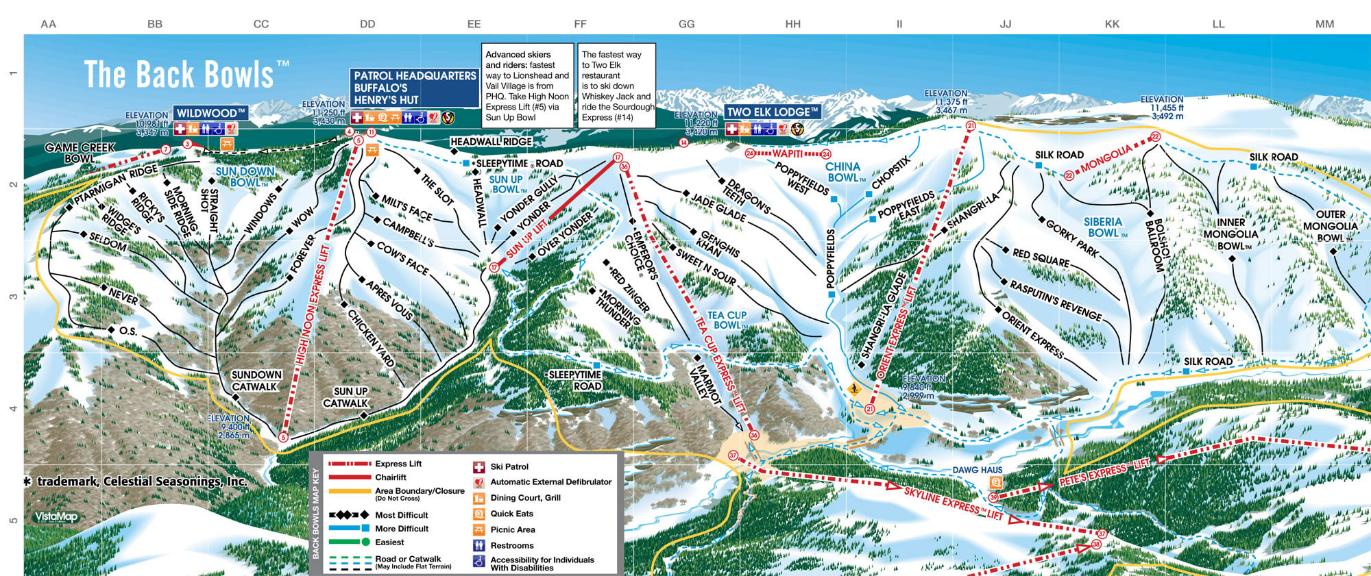Vail Back Bowls Map Ski em Vail Colorado Esquiar na neve em Vail