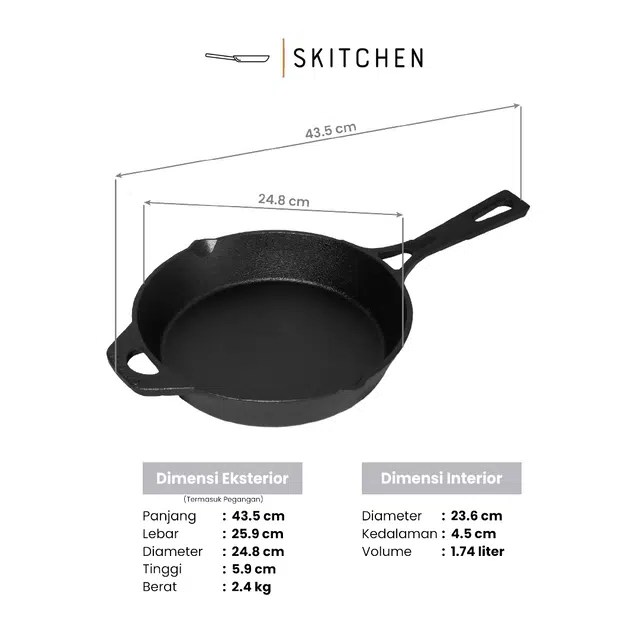 Cast Iron Classic Skillet (diameter 25 cm) | @skitchen_idn