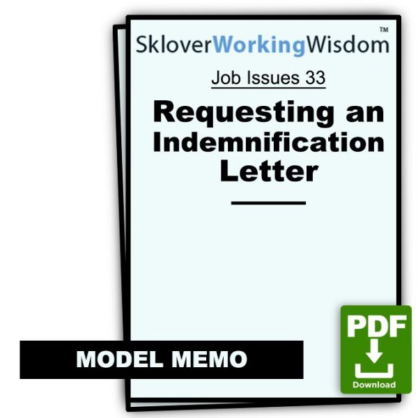 Model Memo Requesting an Indemnification Letter Sklover Working Wisdom