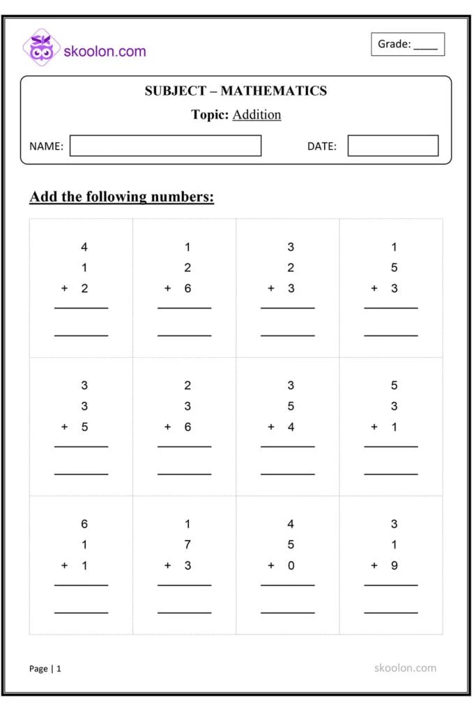 Addition (1 digit and 2 digit number) - skoolon.com
