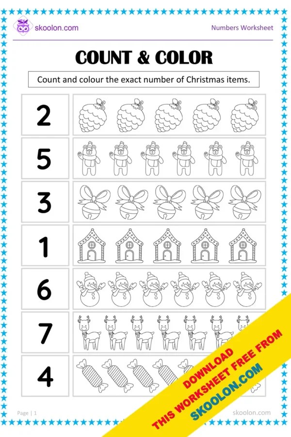 Count and Color Worksheet for KG - skoolon.com