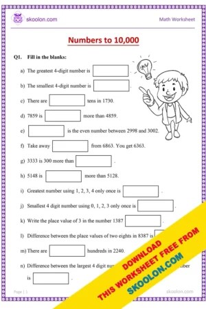 Numbers to 10000 worksheet-4 - skoolon.com