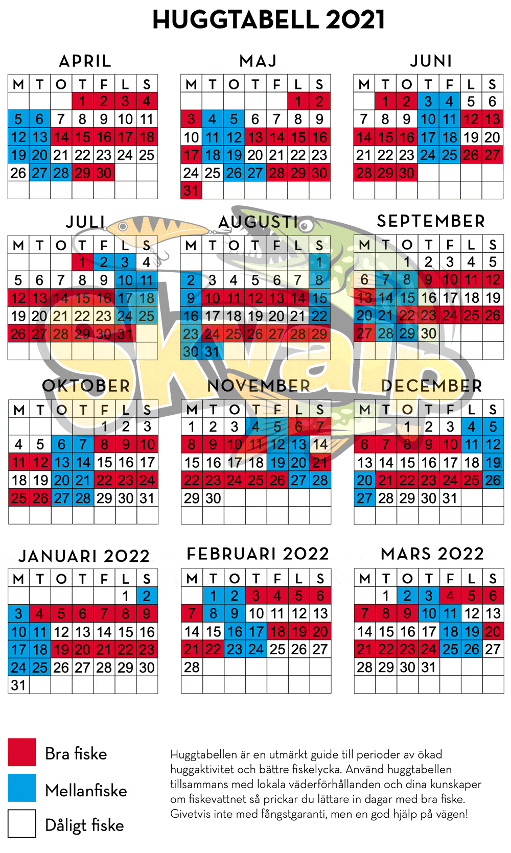 hugg kalender 2023 Huggtabell För 2021 Och 2022 För Ditt Fiske | Skvalp