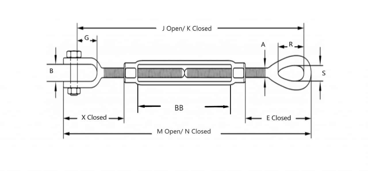 1/2"x6" Jaw & Eye Turnbuckles Drop Skydog Rigging