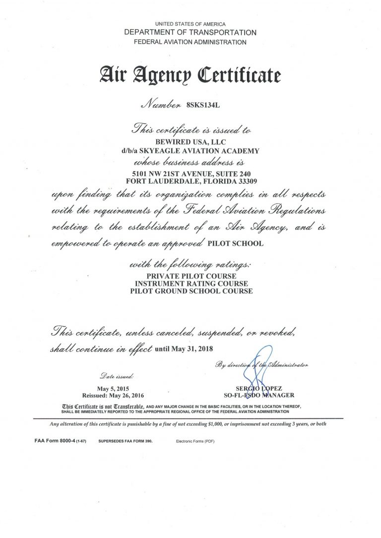 We’ve got FAA Part 141 Instrument Approval SkyEagle Aviation Academy