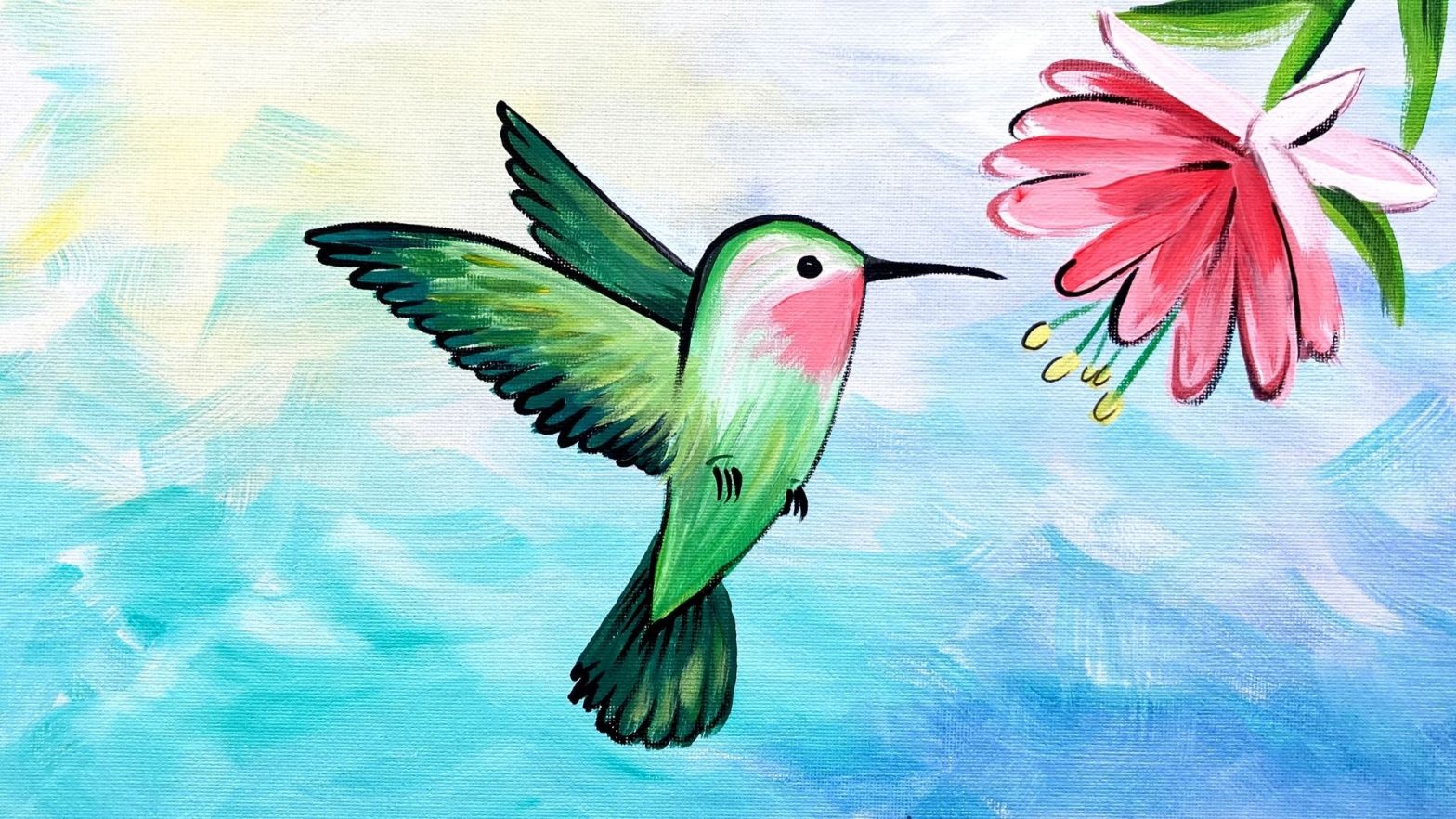 New video ‘Lucky Hummingbird’ easy acrylic painting tutorial for