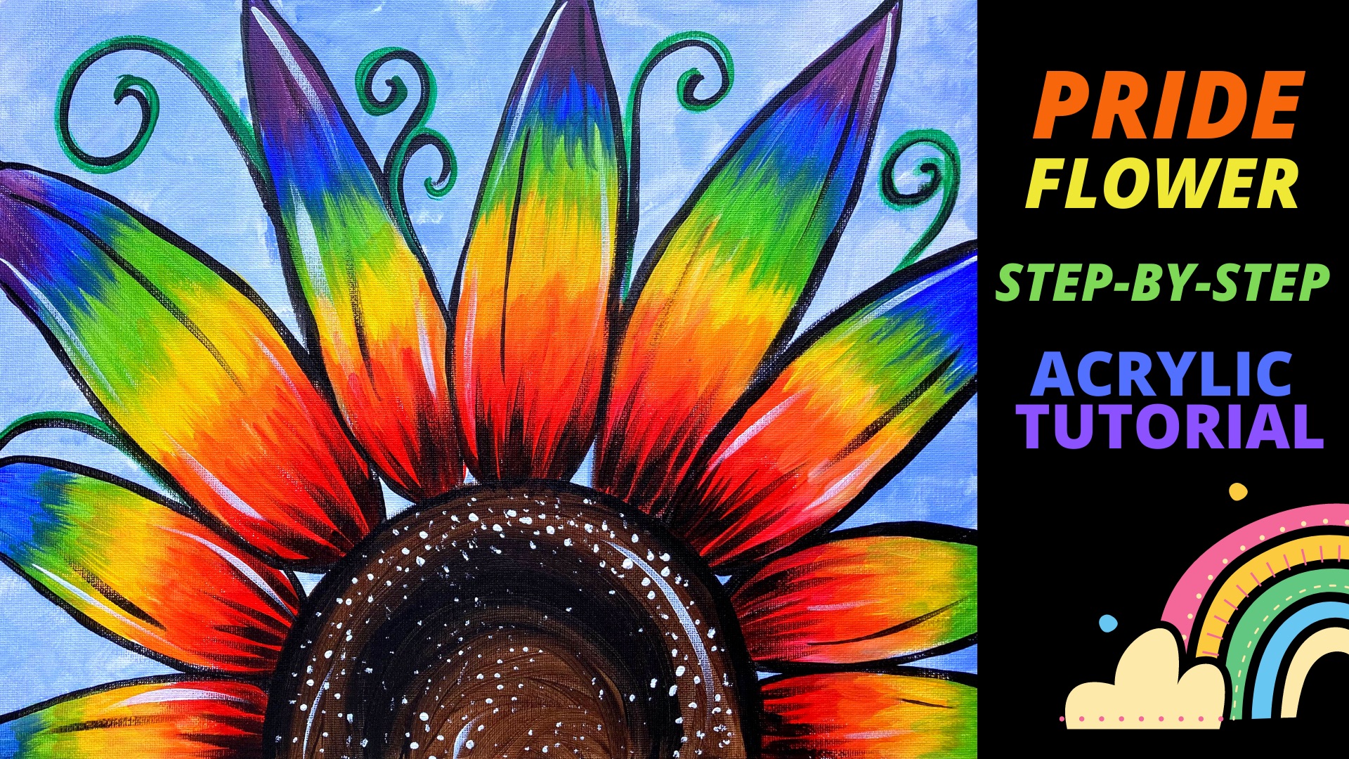 New painting EP73 ‘Pride Flower’ Rainbow sunflower easy acrylic