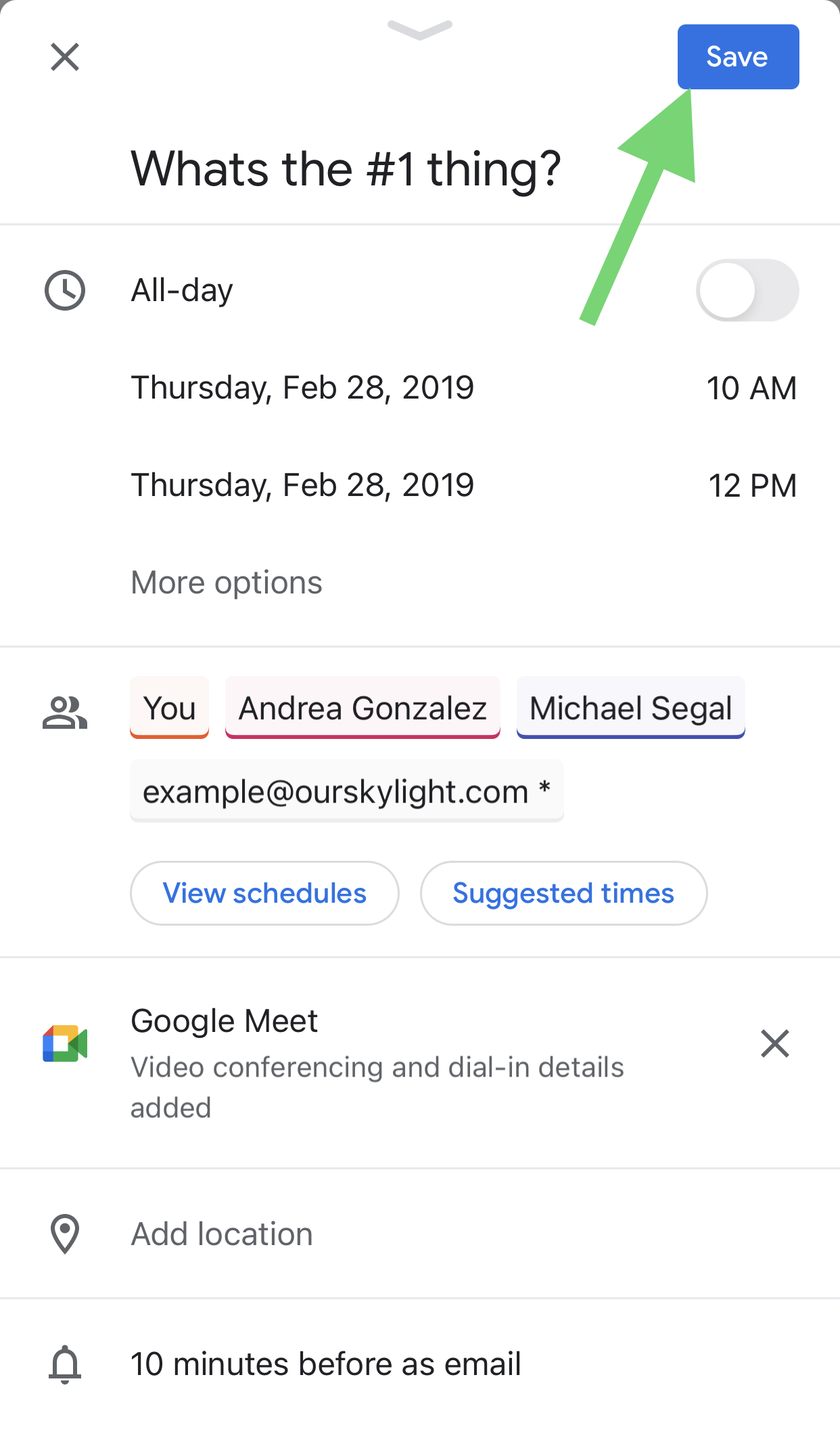 Sending a single event from Google Calendar to Skylight Skylight Support