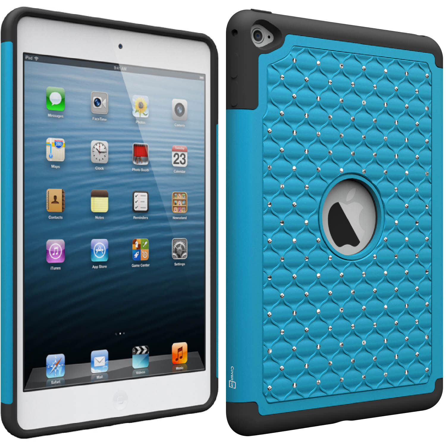 Blue (Sky) & Black Case Apple iPad Mini 4 Diamond Bling Armor Tablet