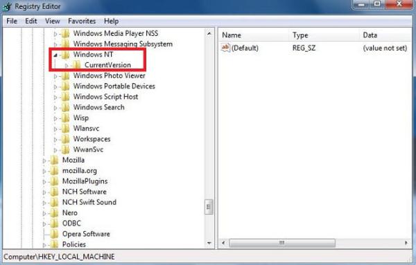 how to change computer properties registry editor software microsoft windows NT