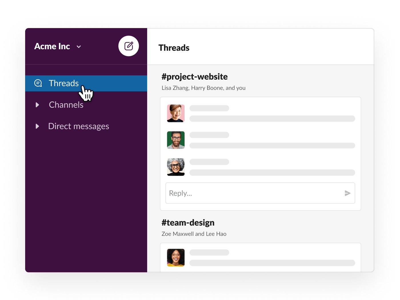 Use threads to organize discussions Slack