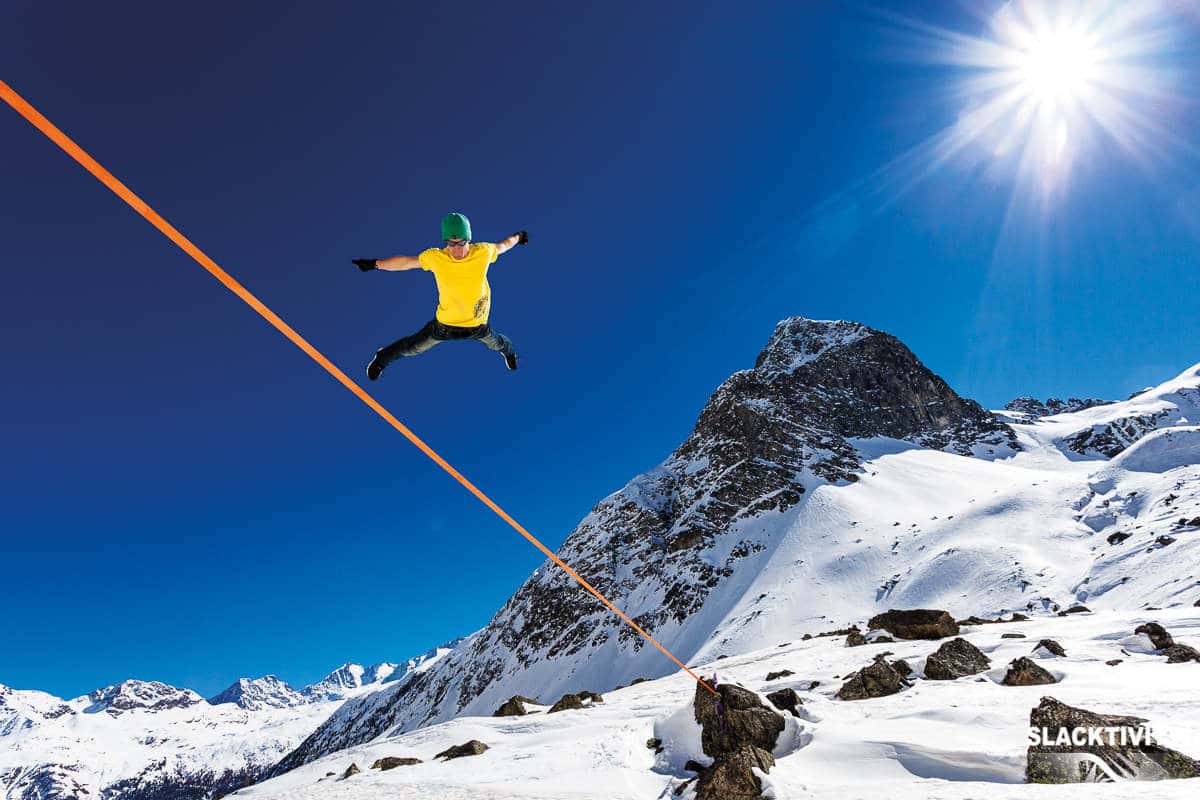 Trickline jumps, flips and spins on a slackline SLACKTIVITY