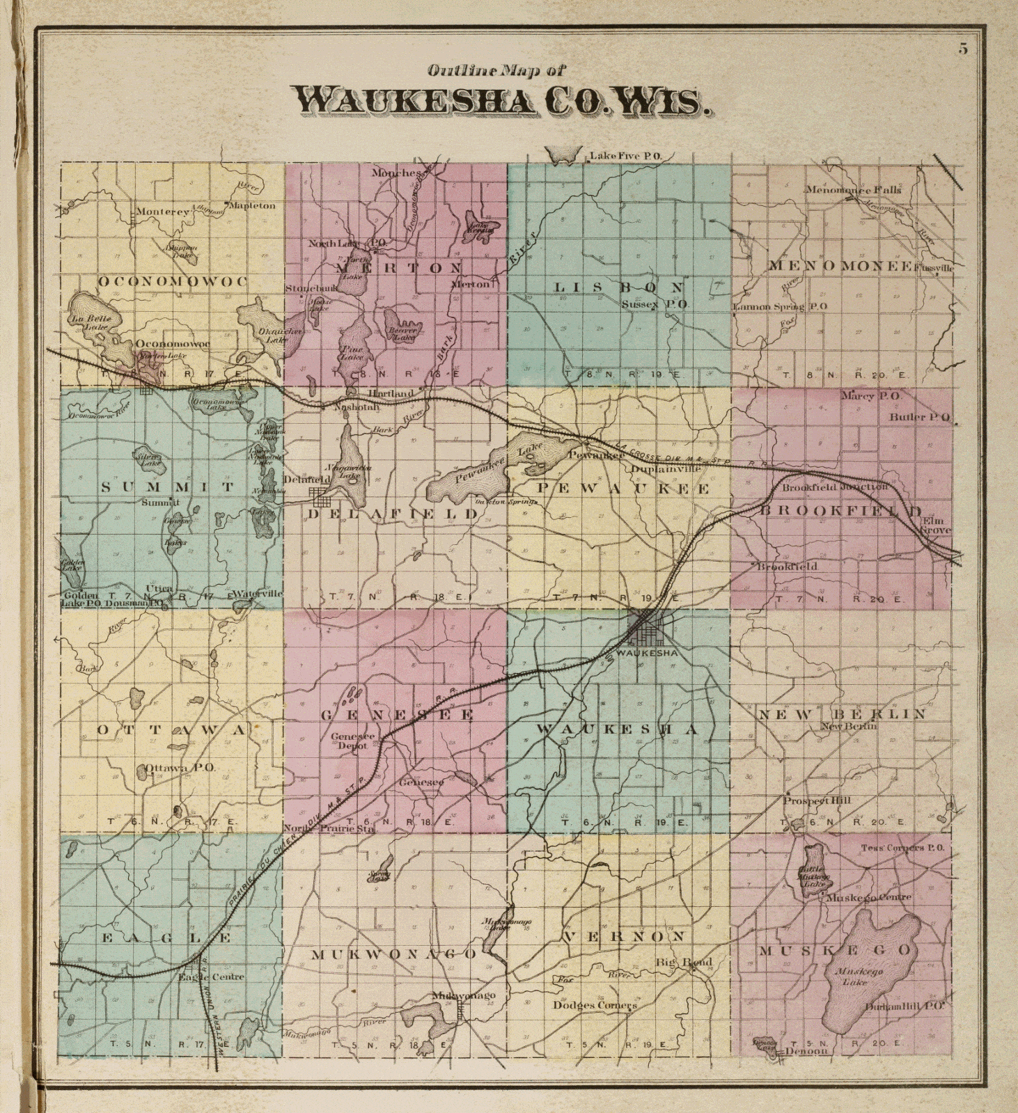 Waukesha County Plat Map Waukesha County Outline Map, Wisconsin 1873 - Sussex-Lisbon Area Historical Museum