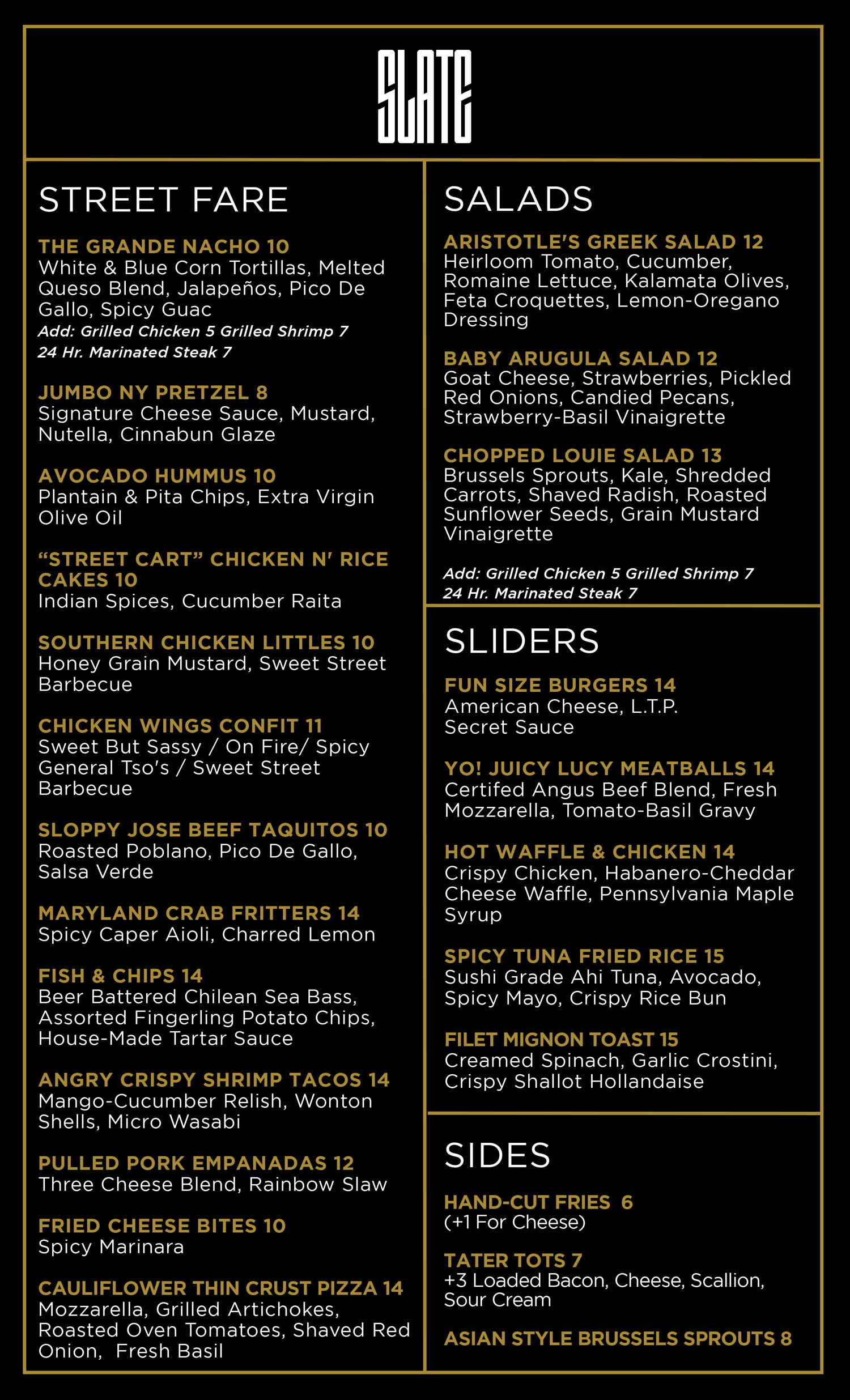Menu Slate NY